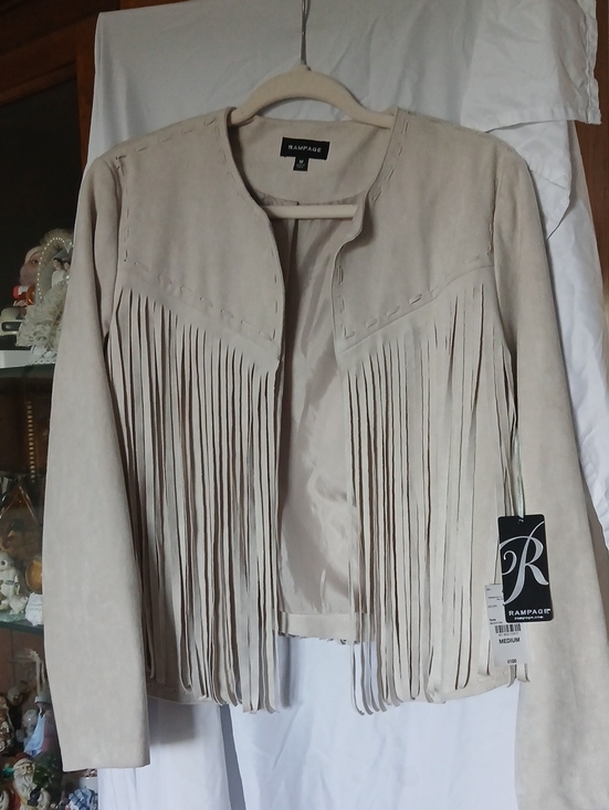 Rampage Jackets & Blazers - NWT Fun Rampage Cream Fringe Suede-Open Front Jacket (SEE VIDEO)